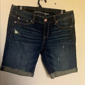 American Eagle Outfitters Dark Blue Distressed Denim Jean Shorts